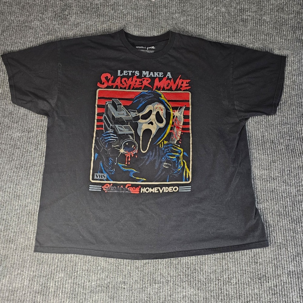 Ghost Face Shirt Mens 2XL Black Let's Make A Slasher Movie Horror Graphic Tee